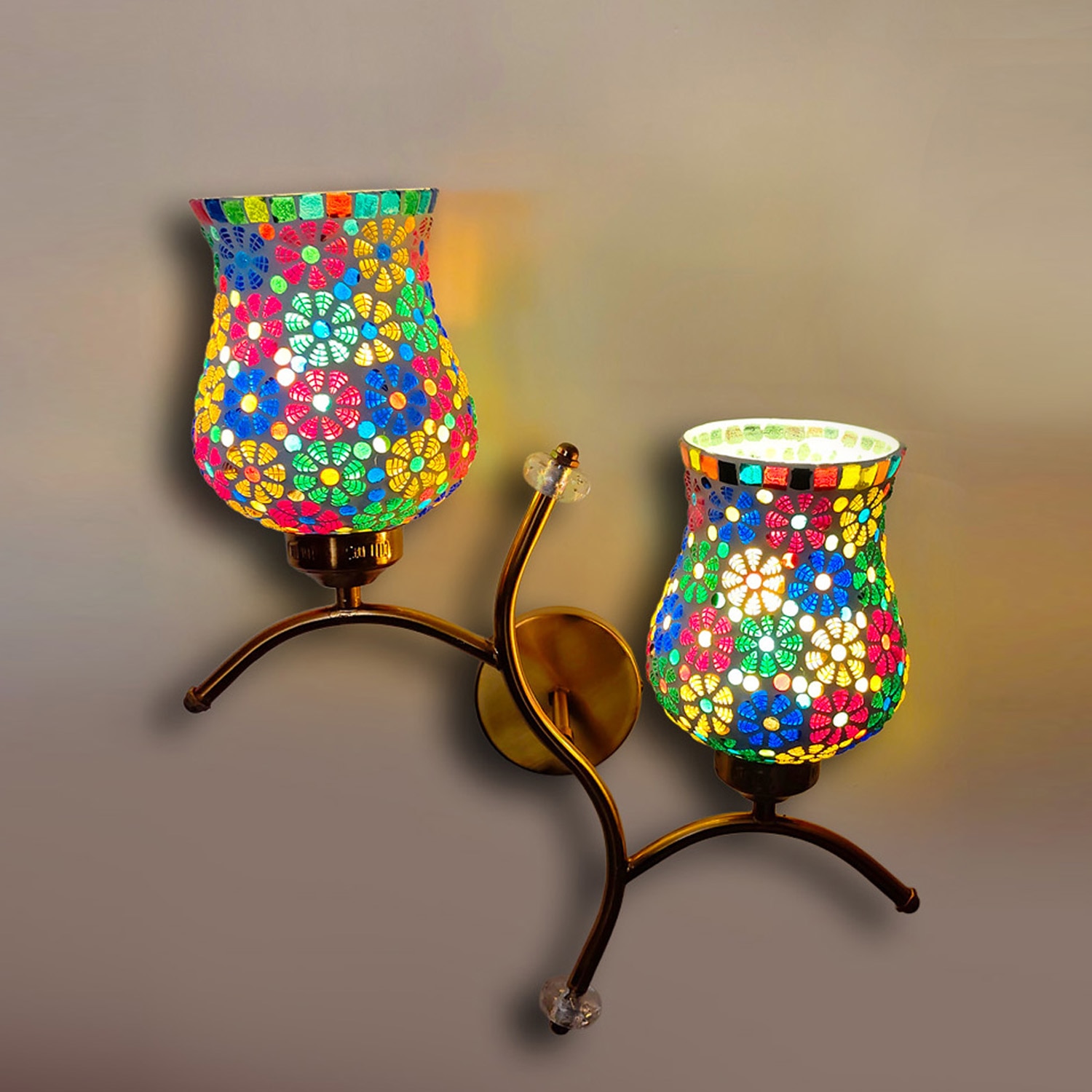 Devansh Metal Electric Wall Light in Gold Colour with Multi Shade Count of 2 Lights-picture-12