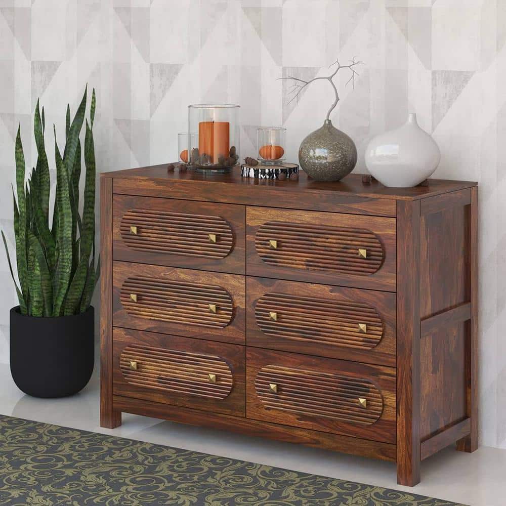 Woodwhiz Solid Wood Chest of 6 Drawers in Provincial Teak Finish