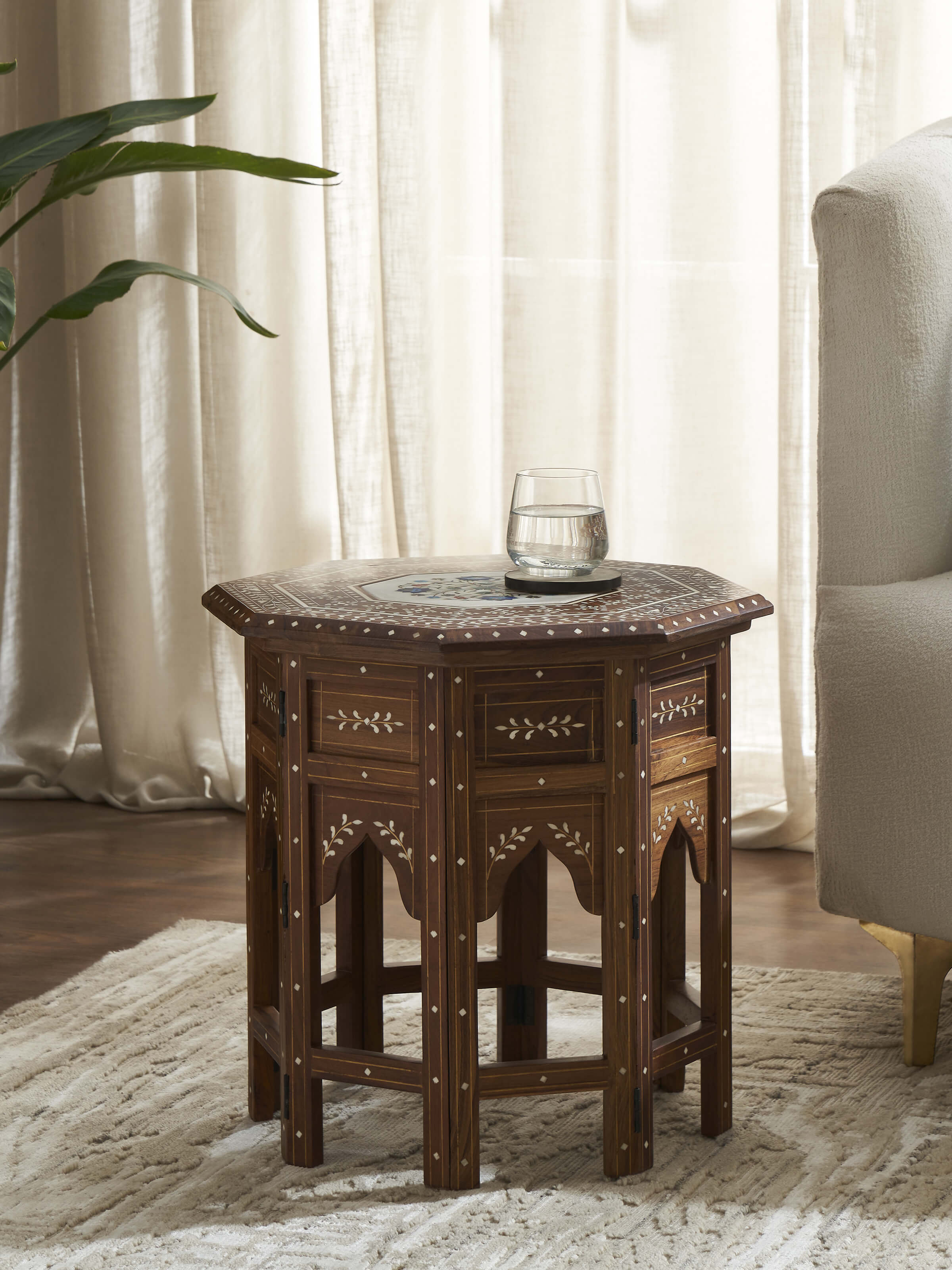 Lifestyle view of Pacchikari Teak Wood End & Side Table