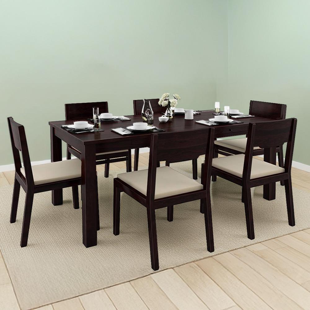 Arabia Xl Storage - Kerry 6 Seater Dining Table Set (Colour- Wheat Brown , Finish- Mahogany)