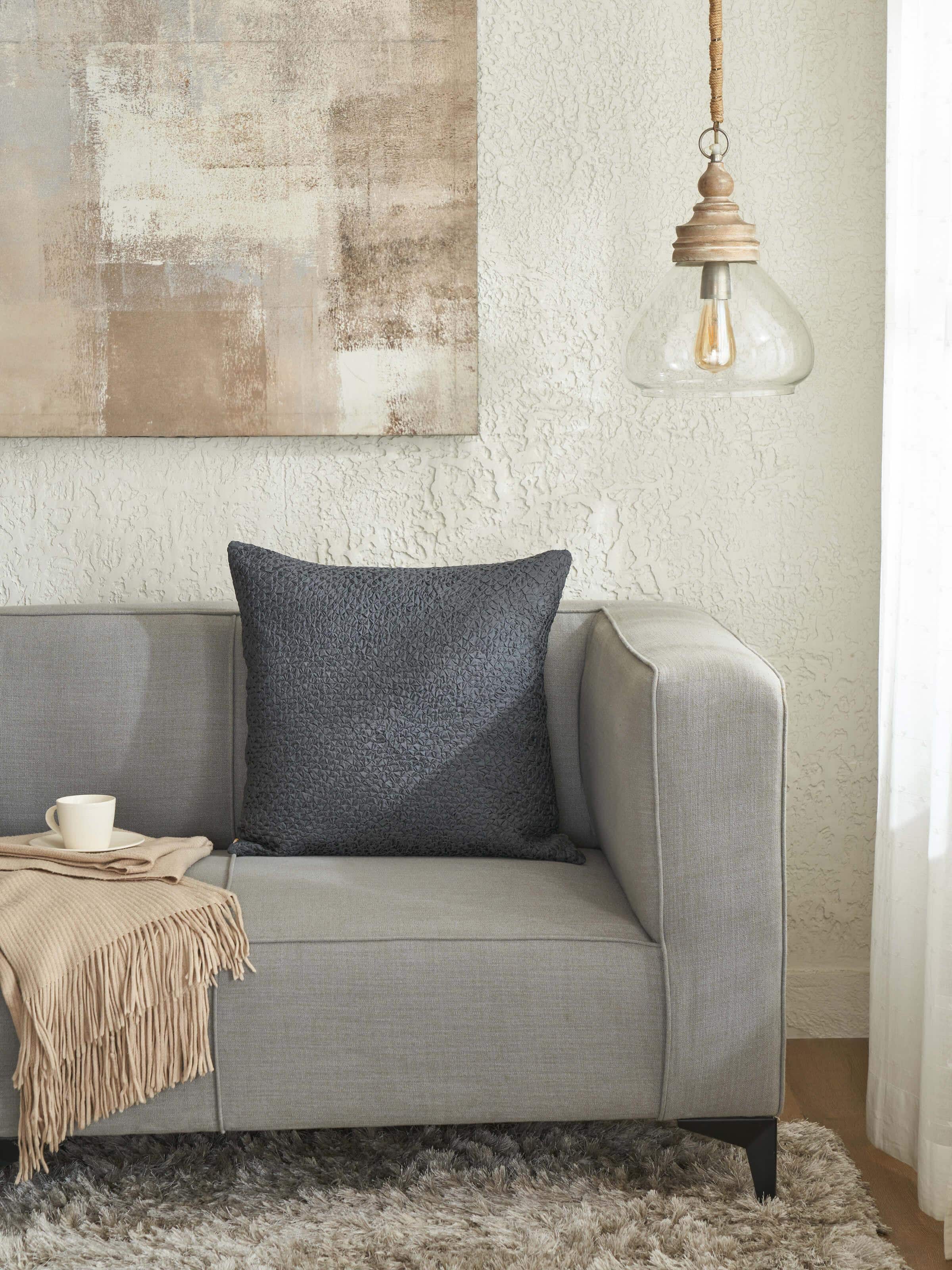 Front view of the cushion cover highlighting the smooth silk texture and elegant dark grey shade