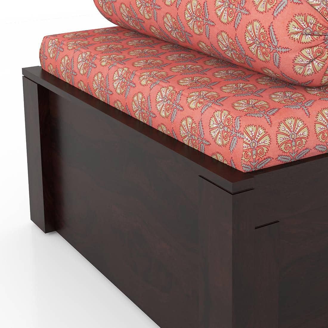 Harvey Diwan in Mahogany Finish with Coral Fabric Colour