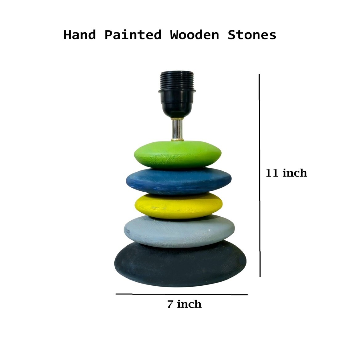 Multicolour Handpainted And Hancarved Distress Wooden Stone Finish Table Lamp