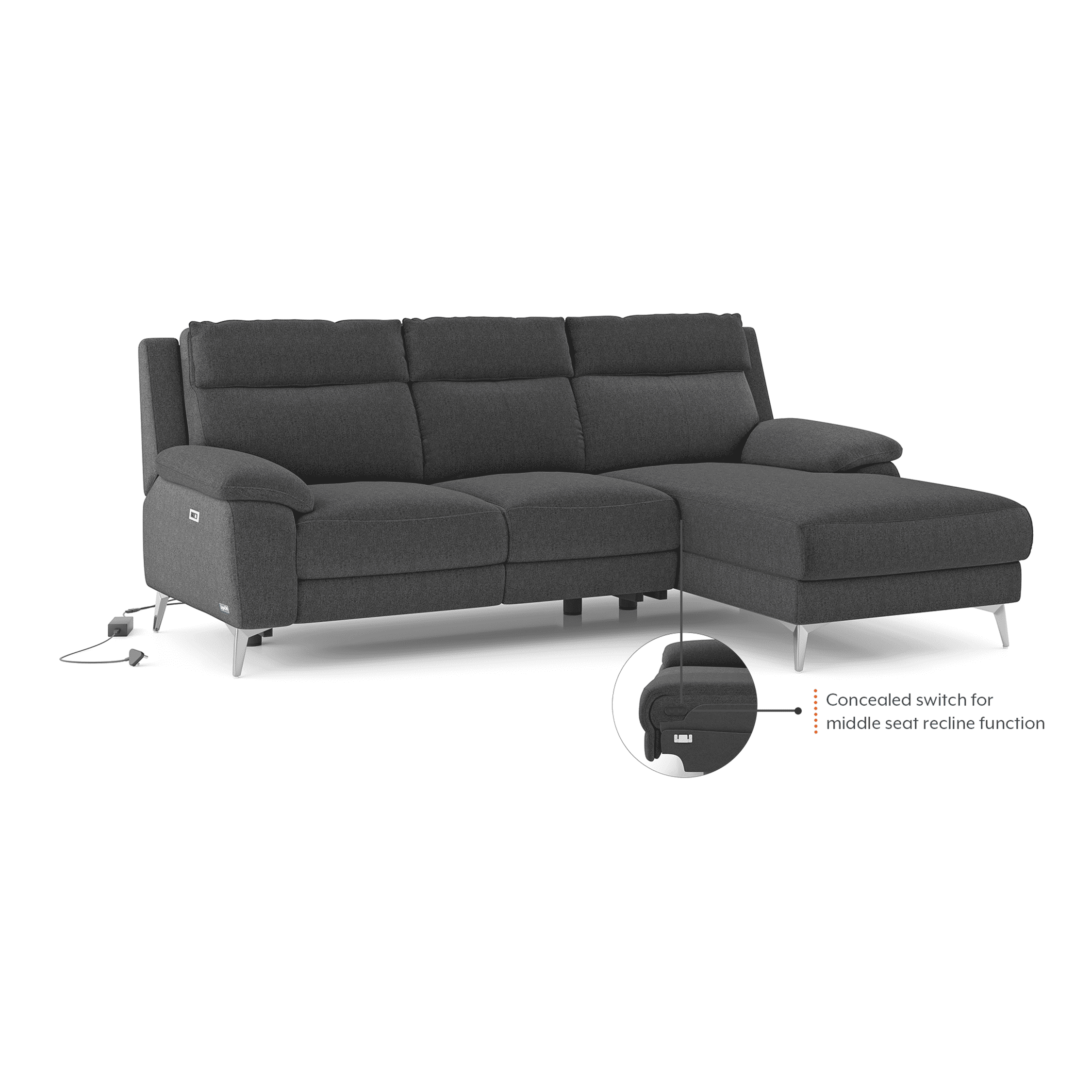 Emila Right Aligned Three Seater Sectional Recliner in Grey Colour
