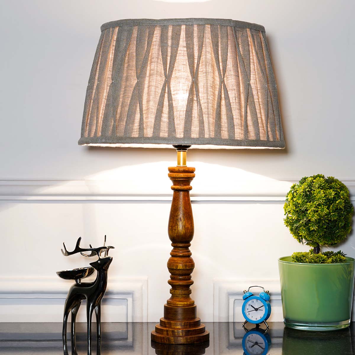 Hatton hand crafted Solid wood honey finish table lamp With Natural Cotton Shade