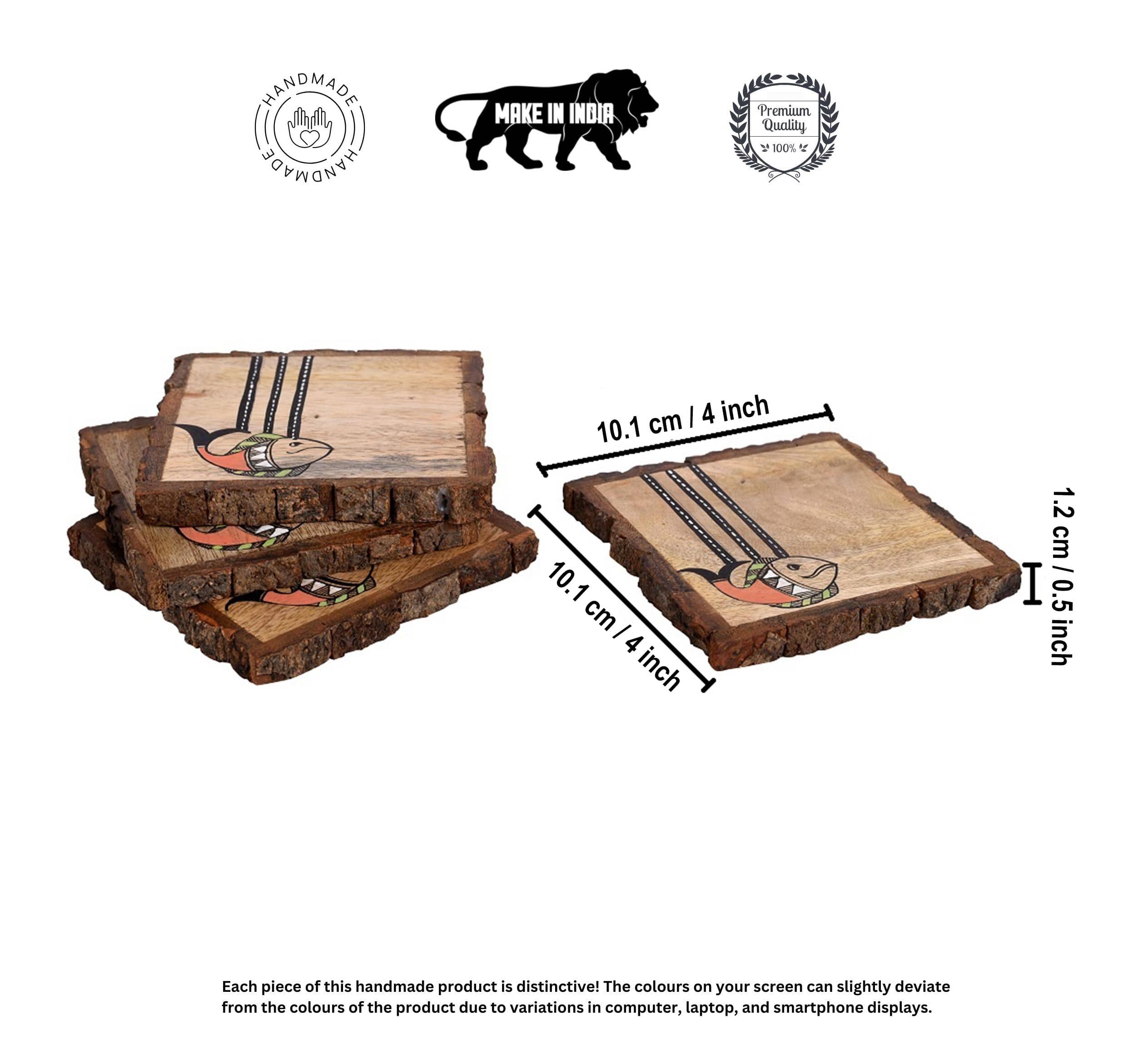 Coaster Mangowood Handcrafted with Madhubani Art (Set of 4) (4x4")