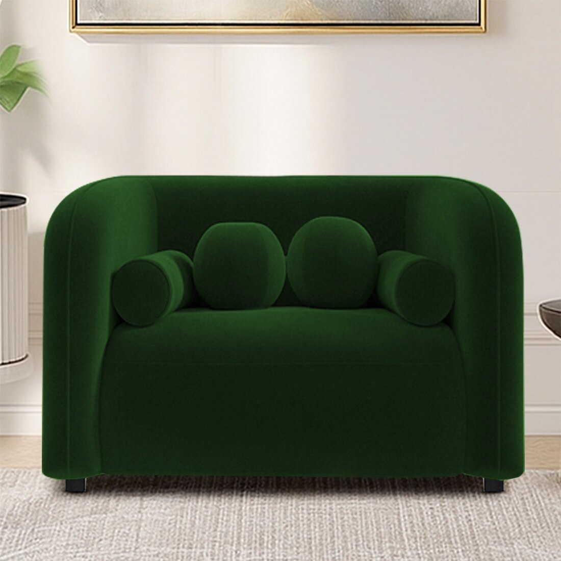 Homro Velvet 1 Seater Sofa in Green Colour