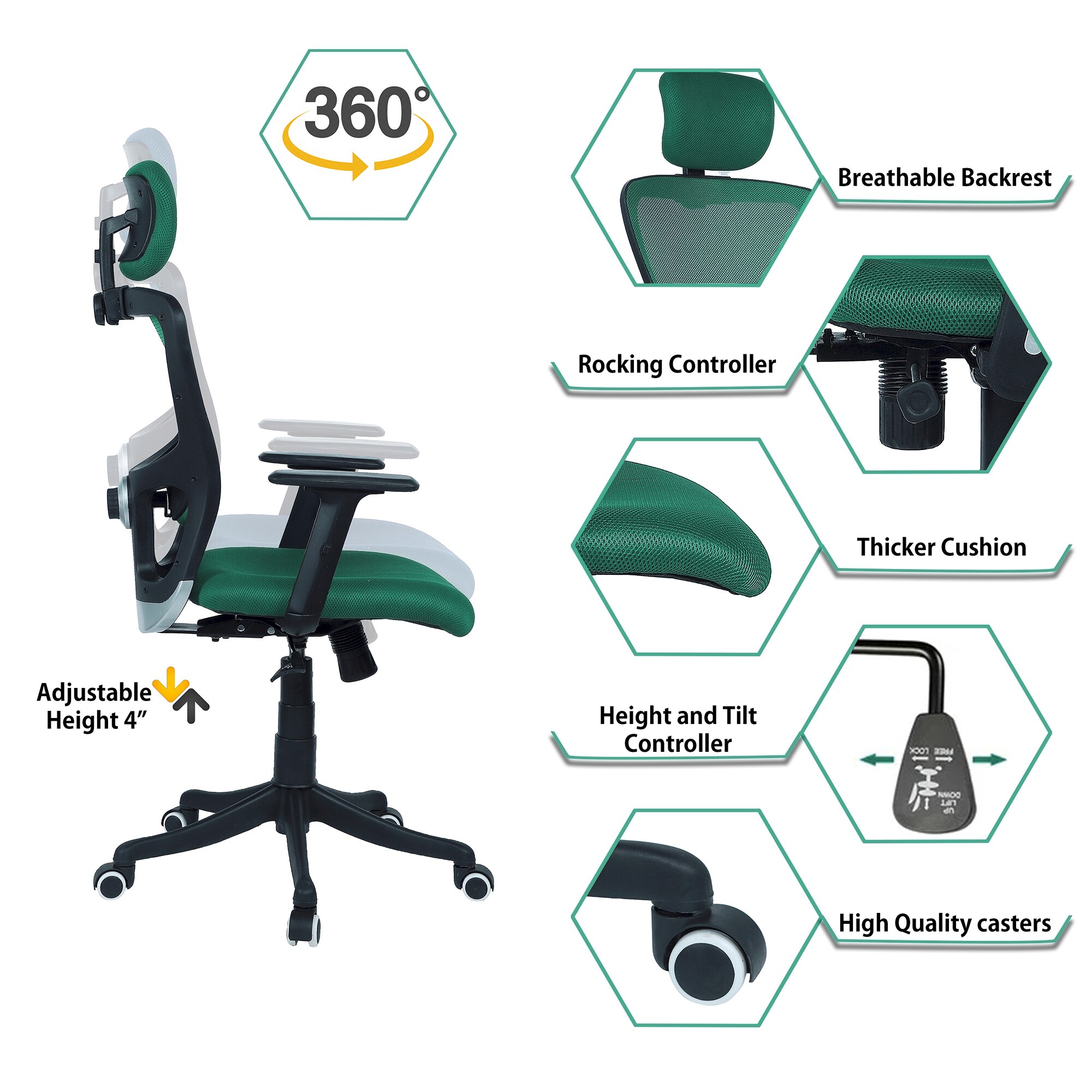 Dreaceo High Back Ergonomic Chair in Dark Green Colour