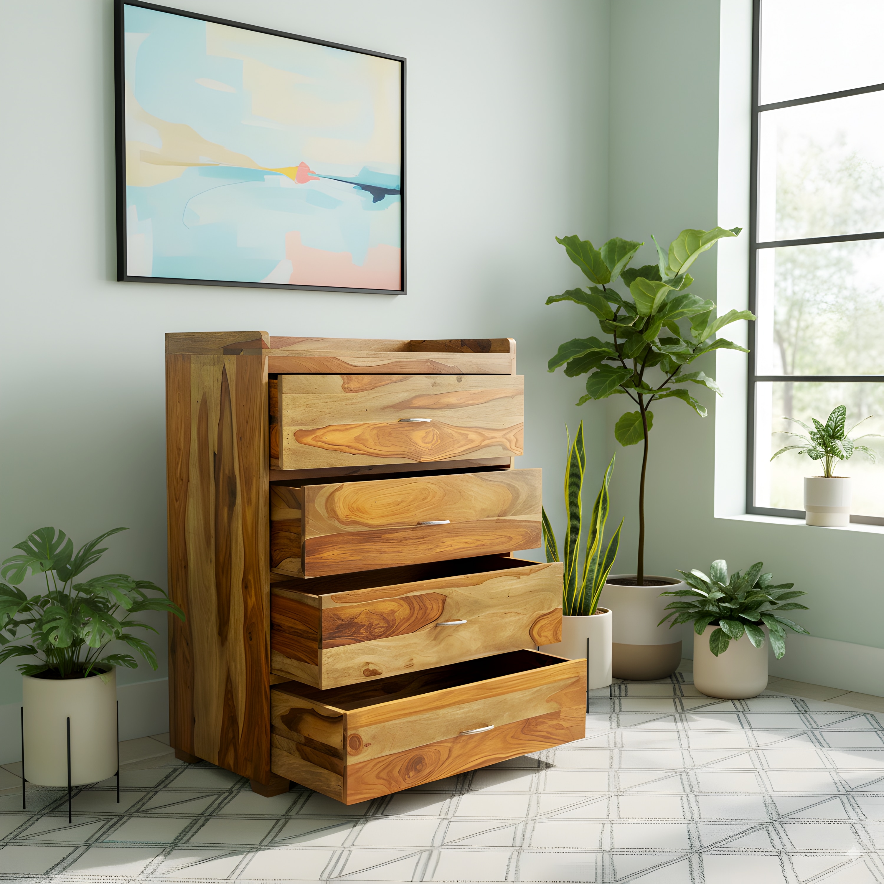 Elder Sheesham Wood Chest of Drawers in TEAK FINISH