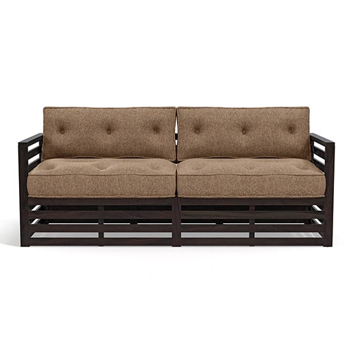 Raymond 3 Seater Wooden Sofa in American Walnut Finish & Safari Brown Colour