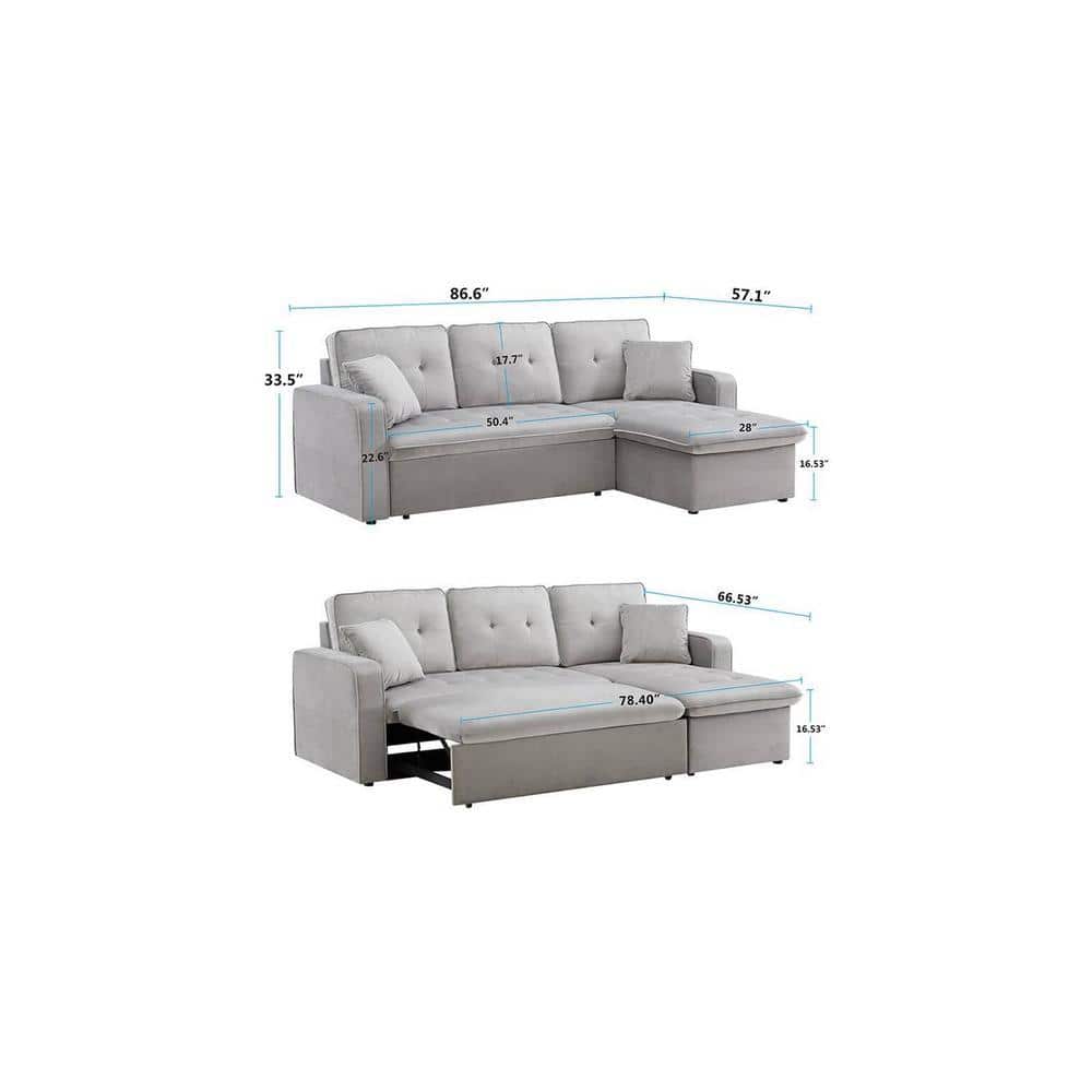 William Solid Wood Sofa cum Bed in Grey