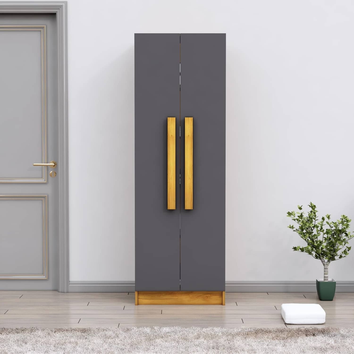 Hexa Red Wooden 2 Door Wardrobe with 4 Shelves in Giant Wood and Slate Grey Colour - HexaRed