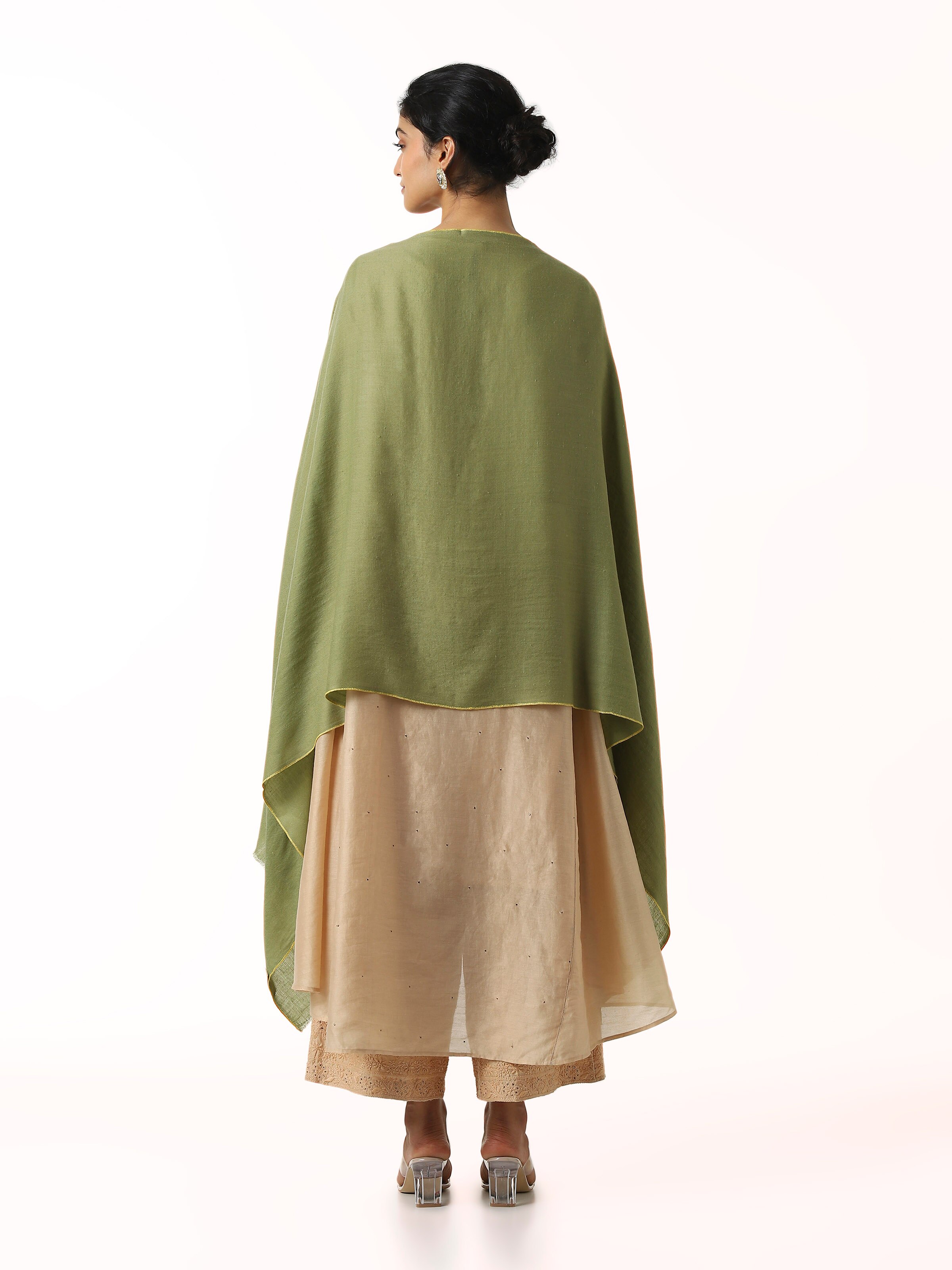 Green Cashmere Kaaj Embroidered Handwoven Stole