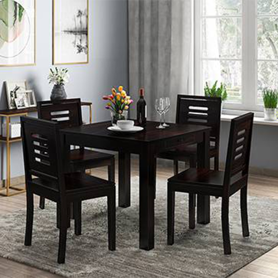 Kerry Solid Wood Dining Chair in Teak Finish & Wheat Brown Colour - Set of 2 - Urban Ladder