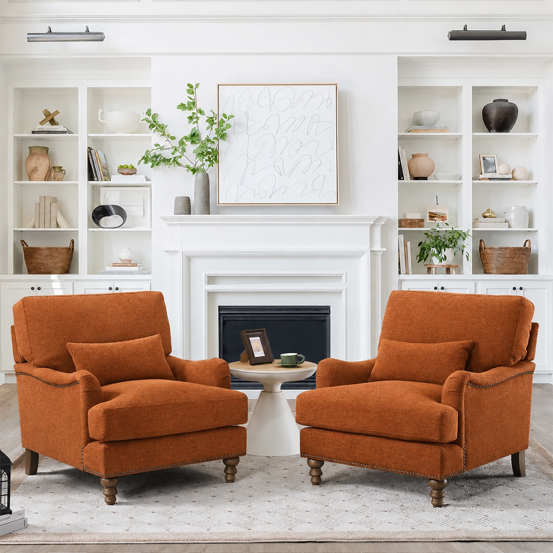 Dexter Boucle Fabric Lounge Chair in Orange Colour - KURSIWALLAH