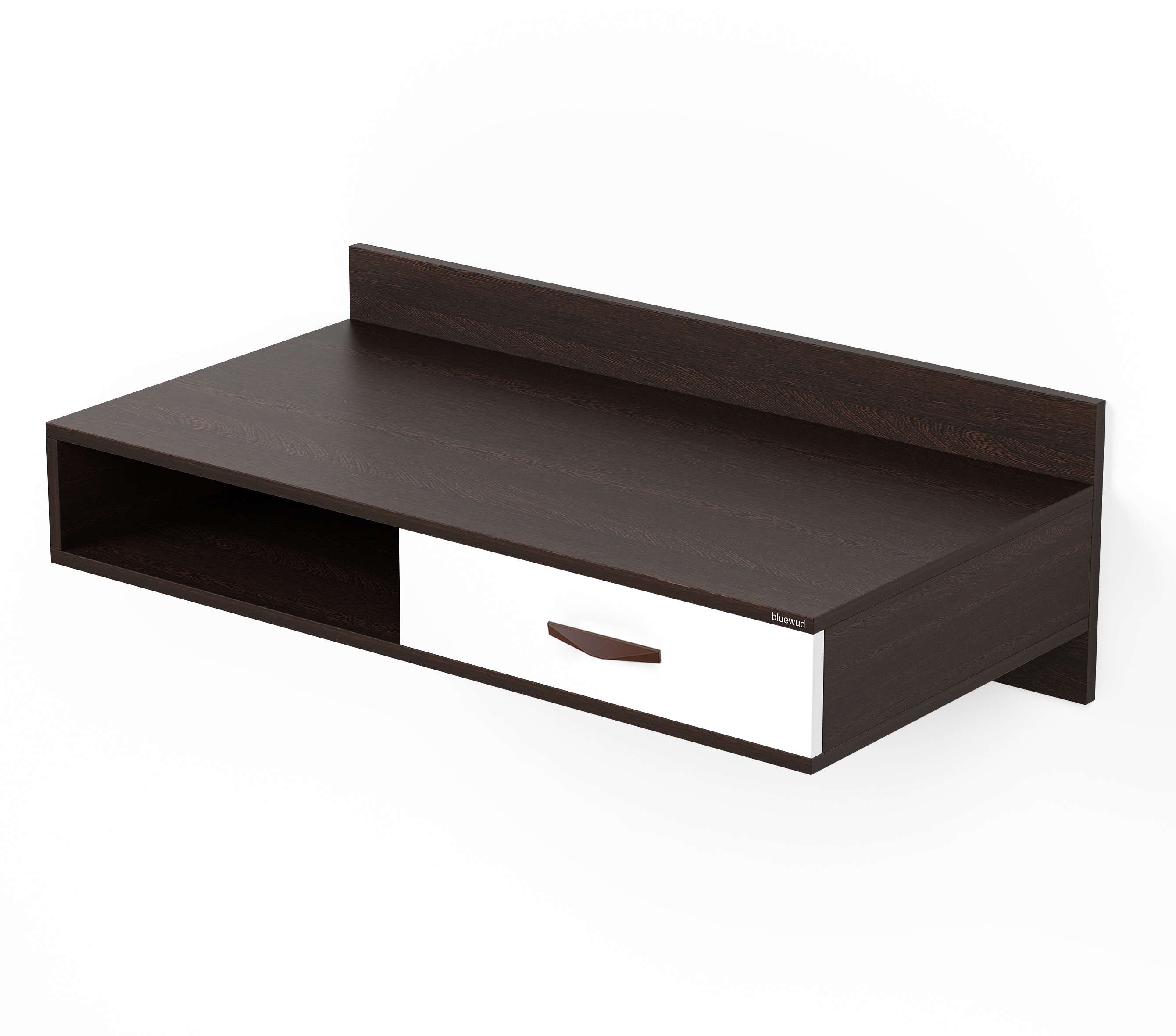 BLUEWUD Reynold Engineered Wall Mount Wood Study and Computer Laptop Table for Home or Office, WFH Desk, with Drawer Shelves Storage for Books and D�cor Display (Wenge & White)