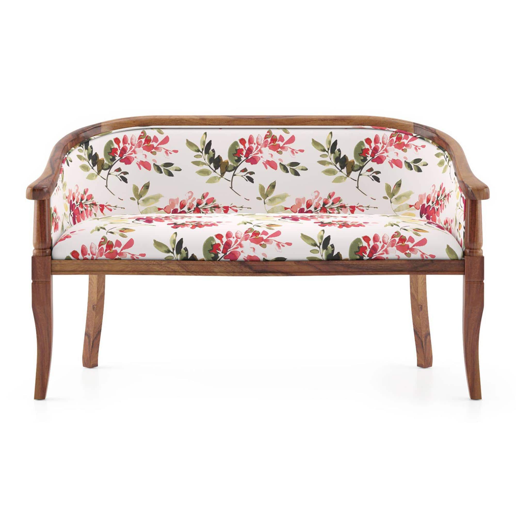 Florence Loveseat 2 Seater In Teak Finish With Caramine Cassia Fabric Colour