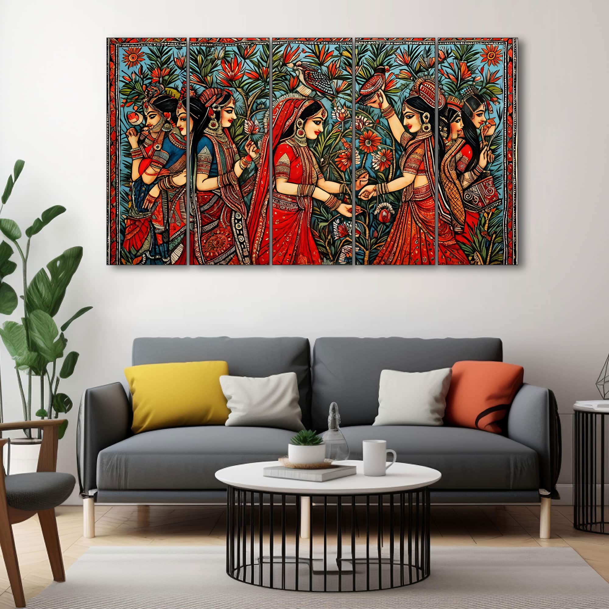 The Castle Decor Pichwai Madhubani Wall Painting Wooden Framed 27x48 Inch (Style 5) - The Castle Decor