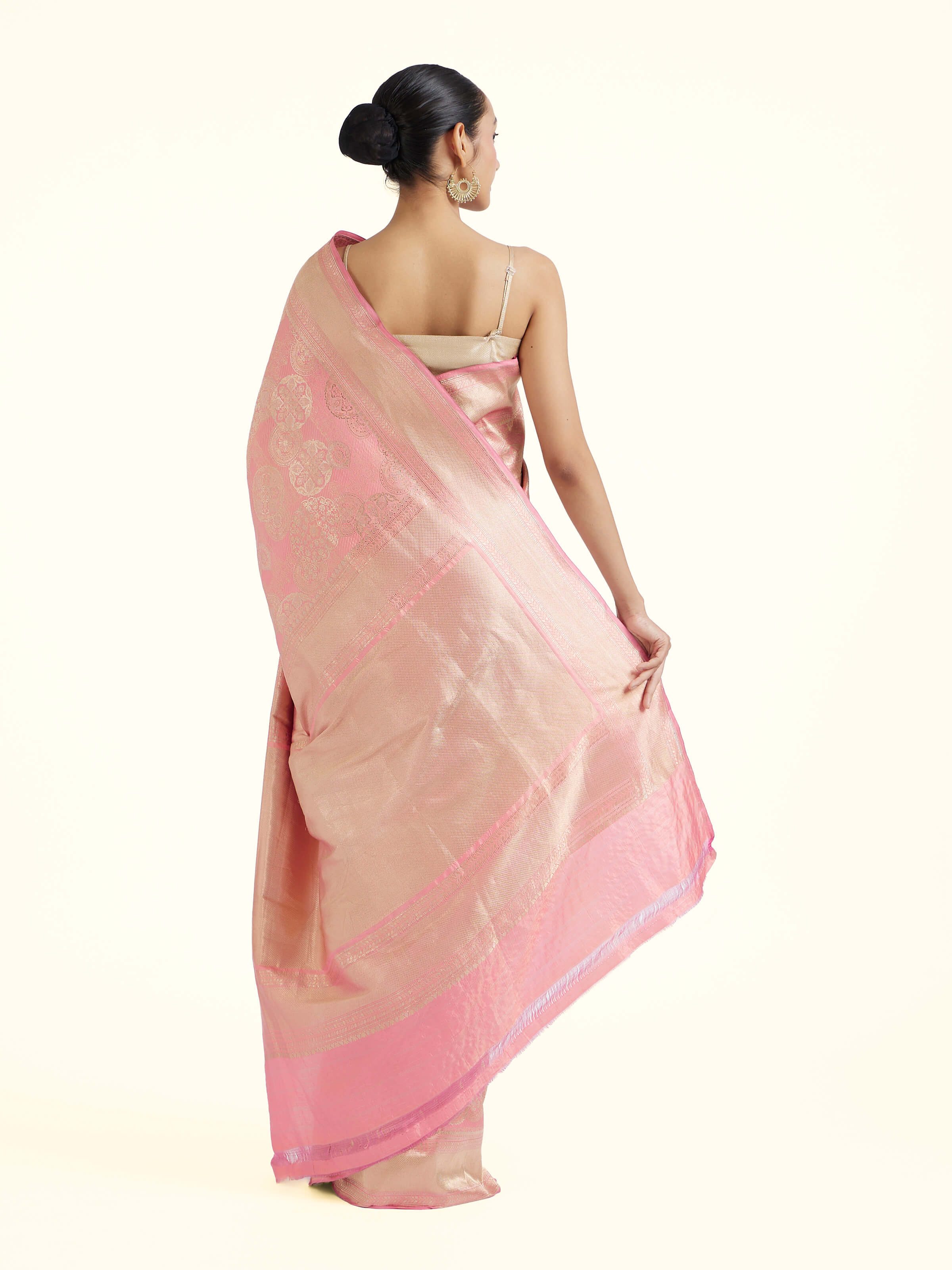 Peach Banarasi Brocade Silk Saree