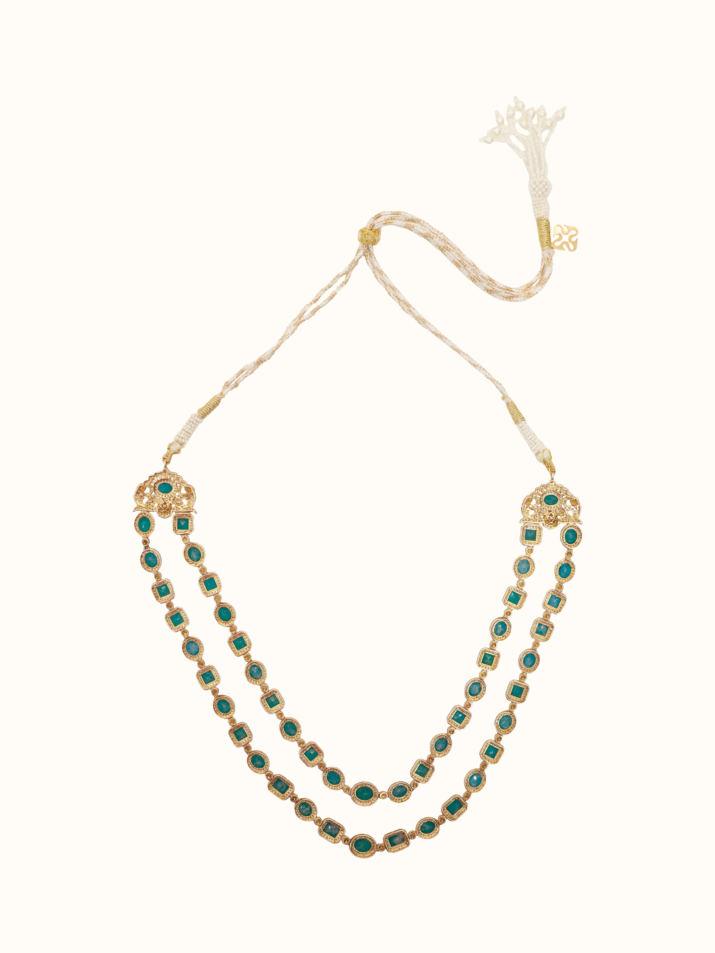 Back side view of Dank Polki silver long necklace