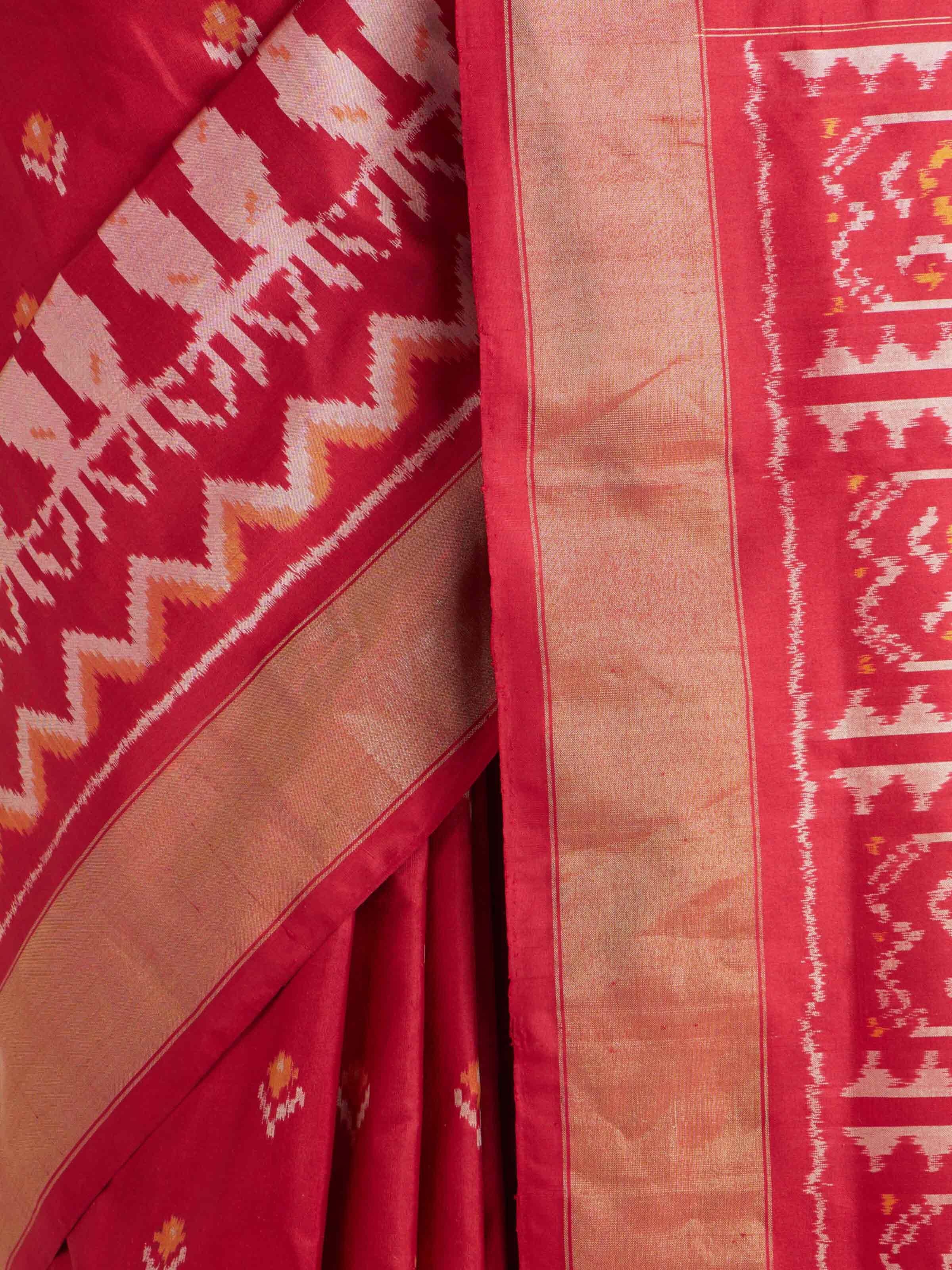 Red Weft Ikat Silk Saree