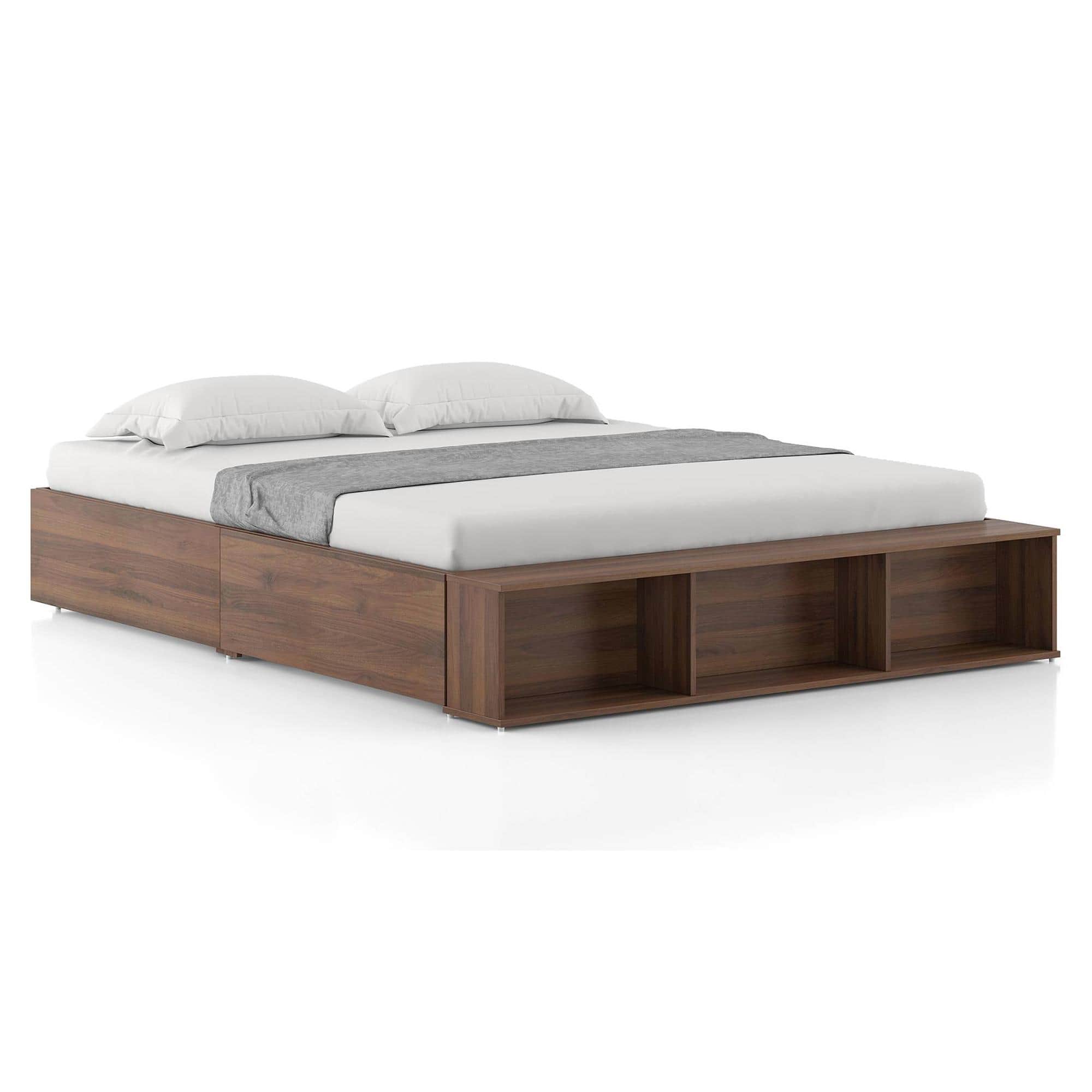 Toshi Platform Box & Drawer Storage Bed In Classic Walnut