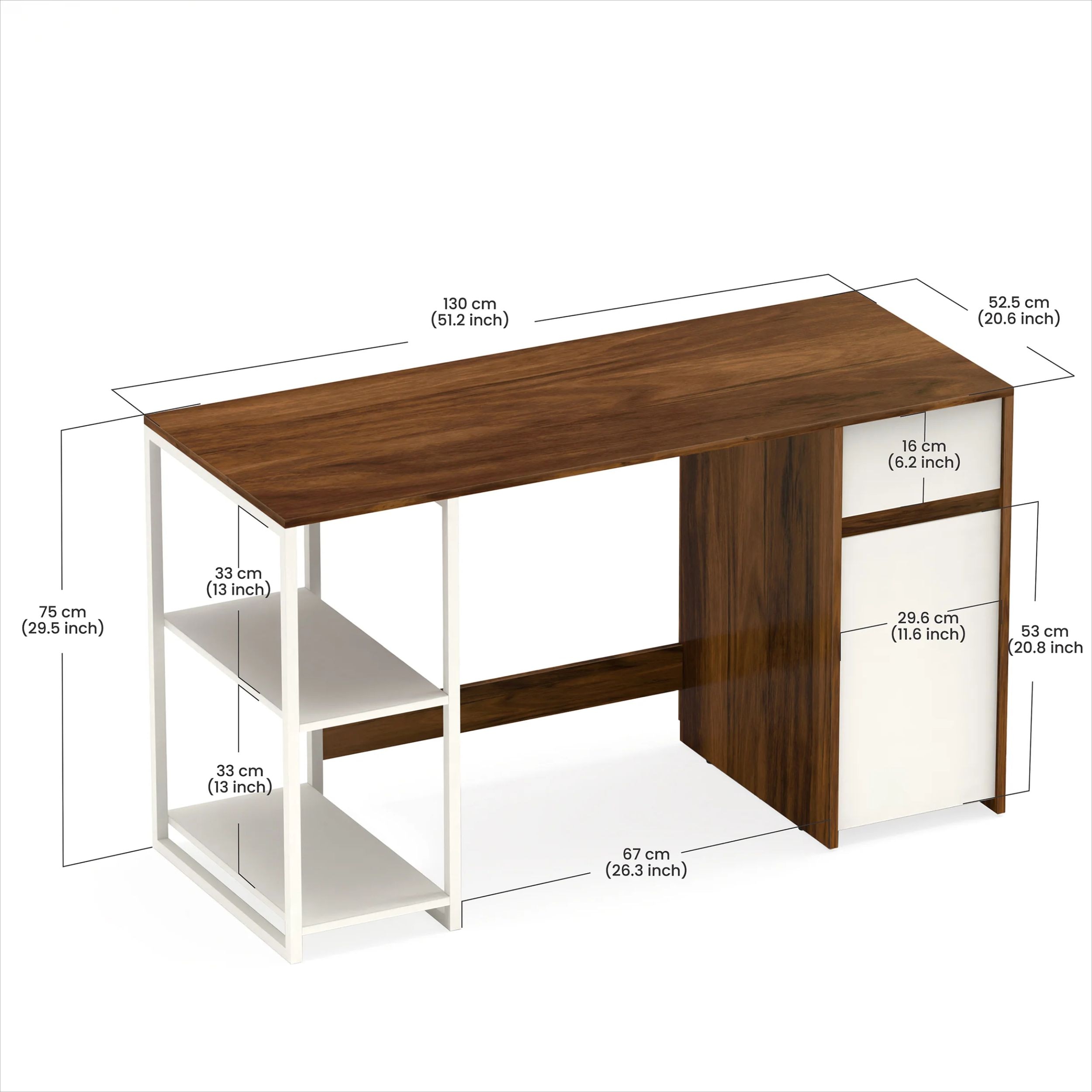 BLUEWUD Corbyn Engineered Wood Study and Computer Laptop Table for Home or Office, WFH Desk, with Drawer Shelves Storage for Adults Kids Students (Brown Maple & White - DIY)