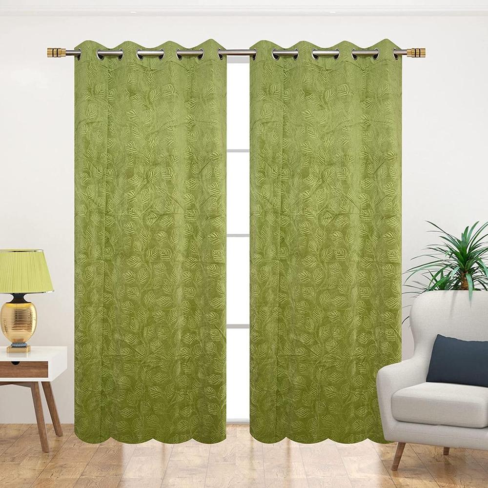 Velvet Floral Emboss Pack of 2 Blackout Window Curtains - Aaho Decor