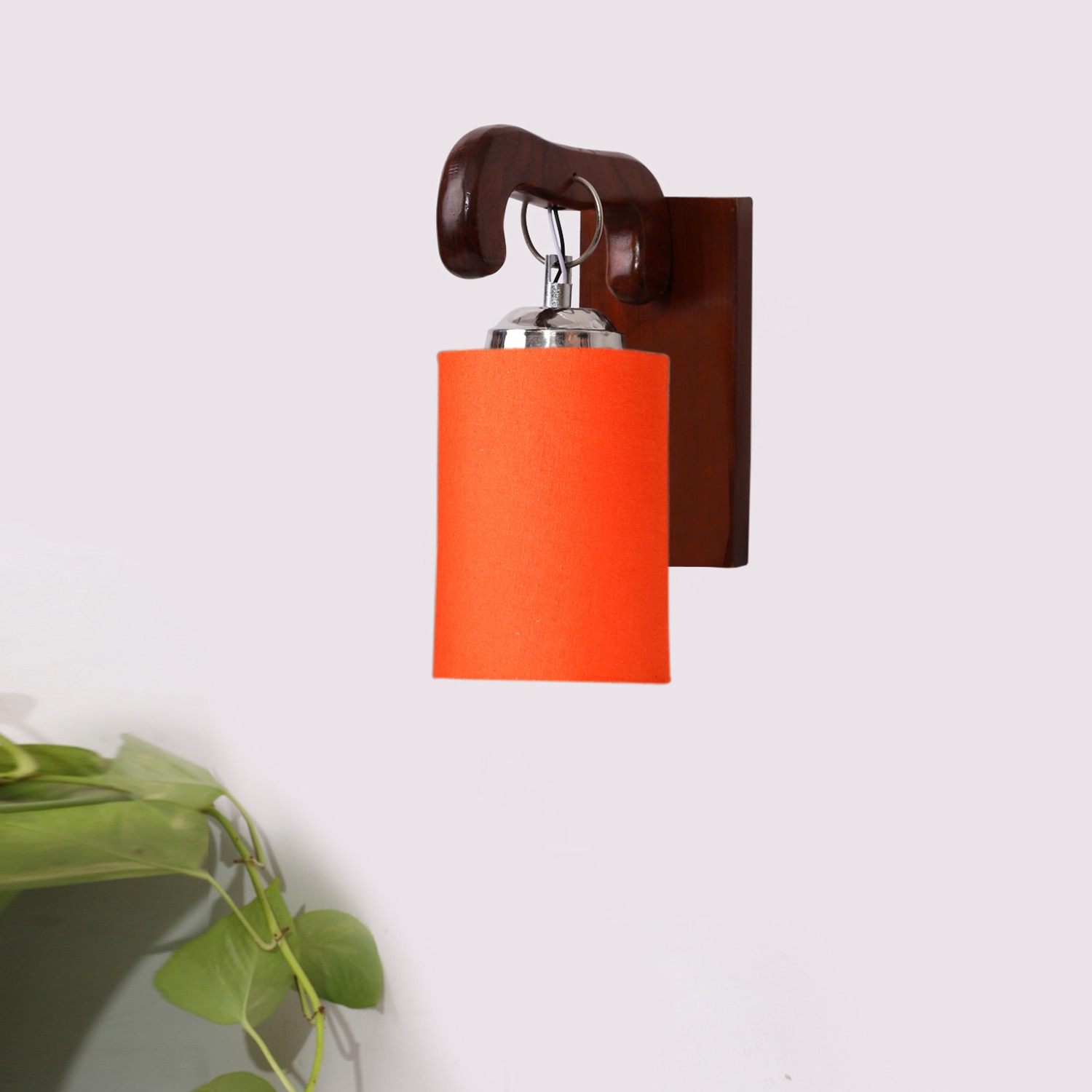 Devansh Solid Wood Electric Wall Light in Brown Colour with Orange Shade Count of 1 Light - Devansh