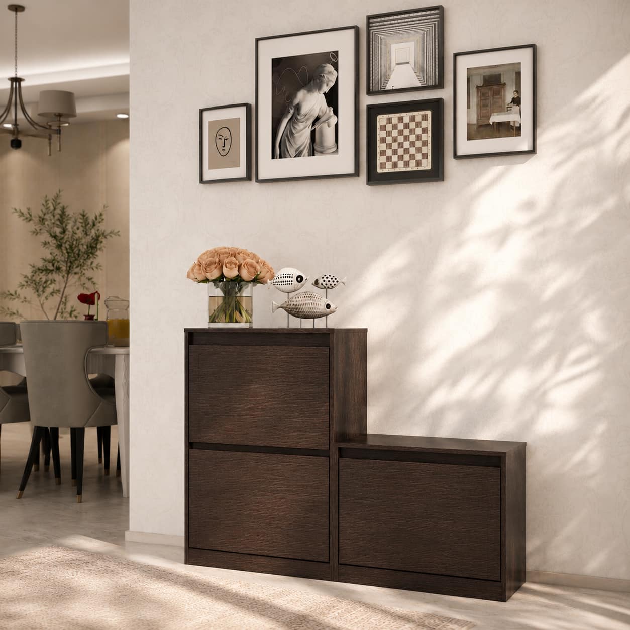 Kamiya Engineered Wood Shoe Rack In Columbian Walnut Finish