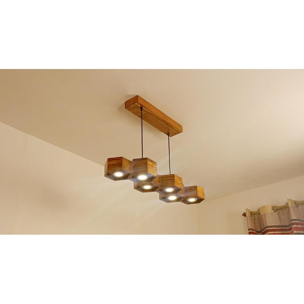 Hexa 36 Brown Wooden LED Hanging Lamp