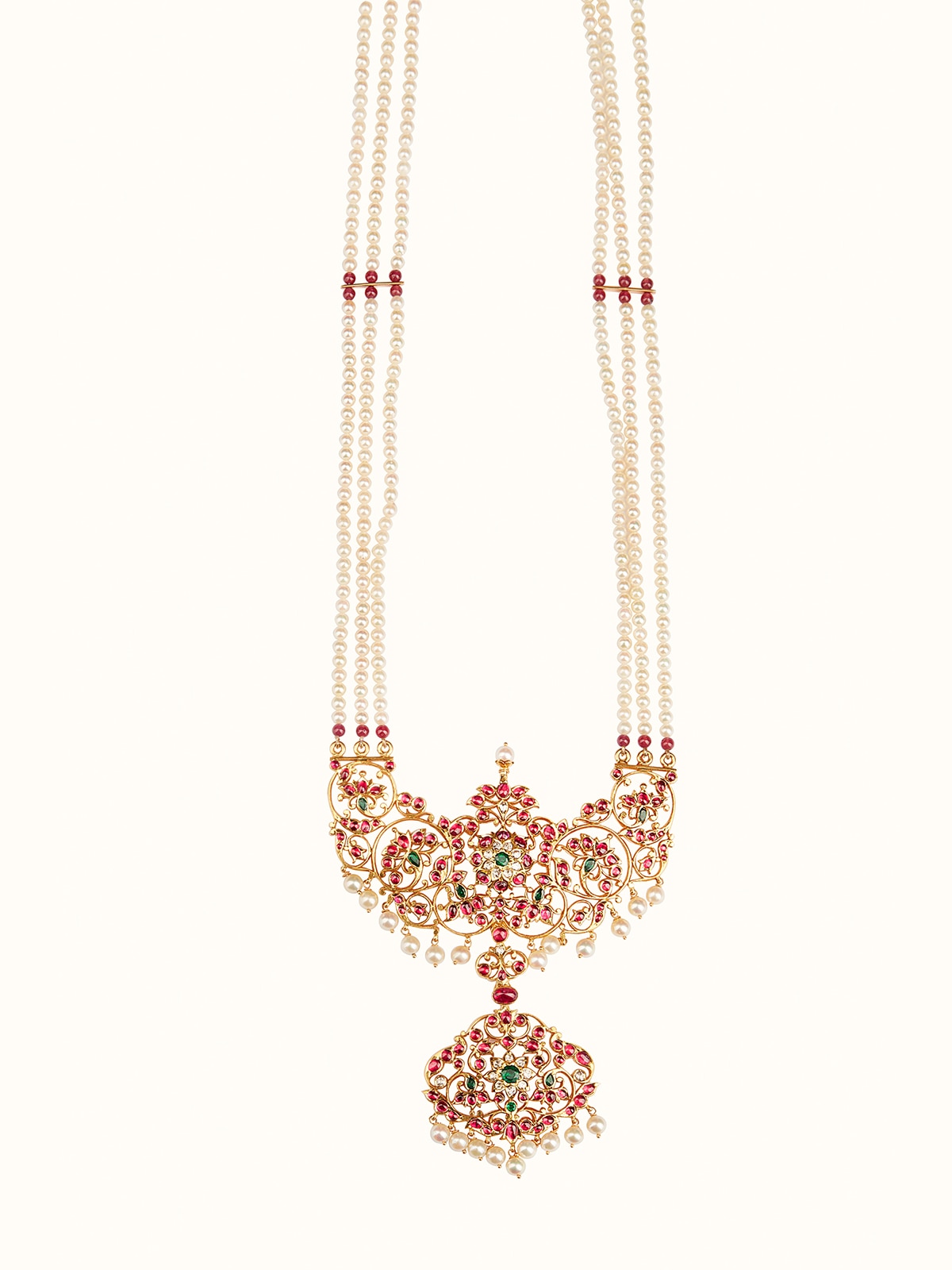 Front view of Kundala Velai 22 Karat Gold Long Necklace featuring elegant gold design and intricate detailing by Swadesh