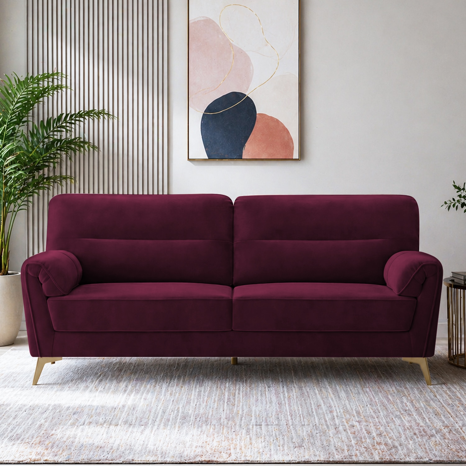 Osbert Velvet 3 Seater Sofa in red wine Color - Home Lifestylez
