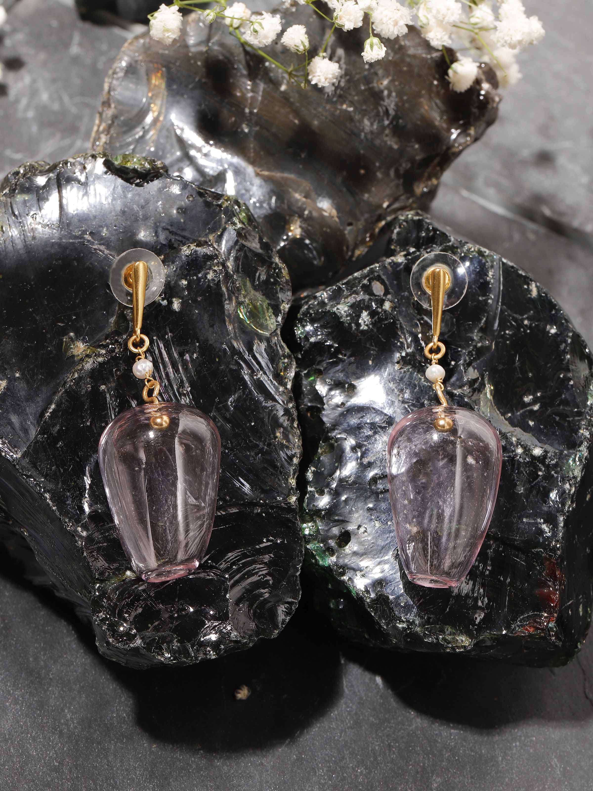 Silver Flame Glass Drop Earrings