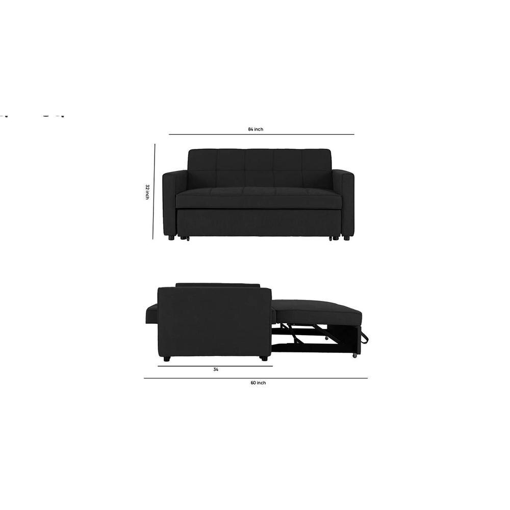 Medas 3 Pull Out Sofa Cum Bed In Black Colour