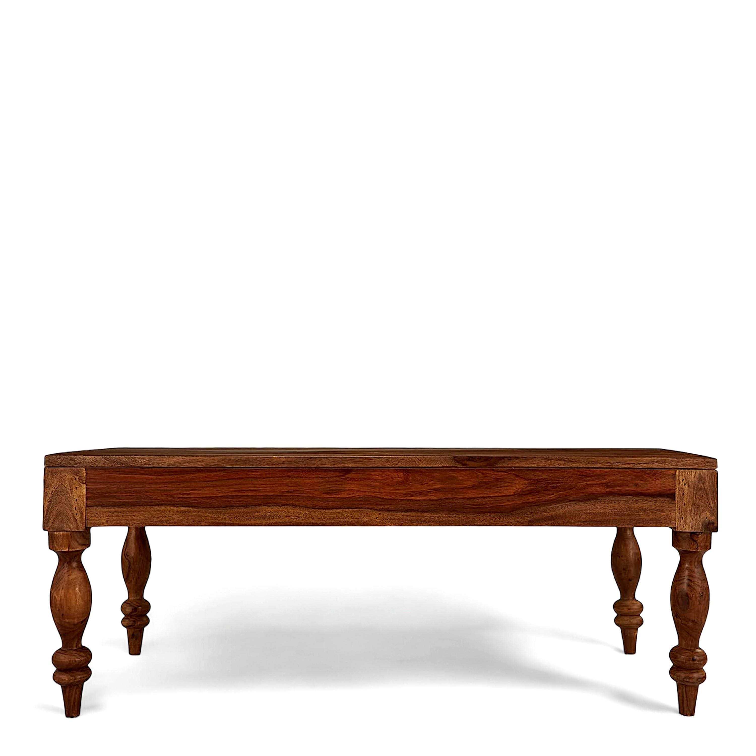Hudson Sheesham Wood Traditional Rectangle Coffee Table In Natural Teak Finish
