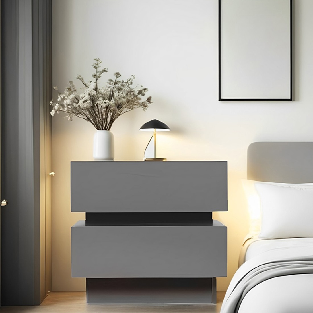 Lagere Series Bedside Table duly polished in Greyish