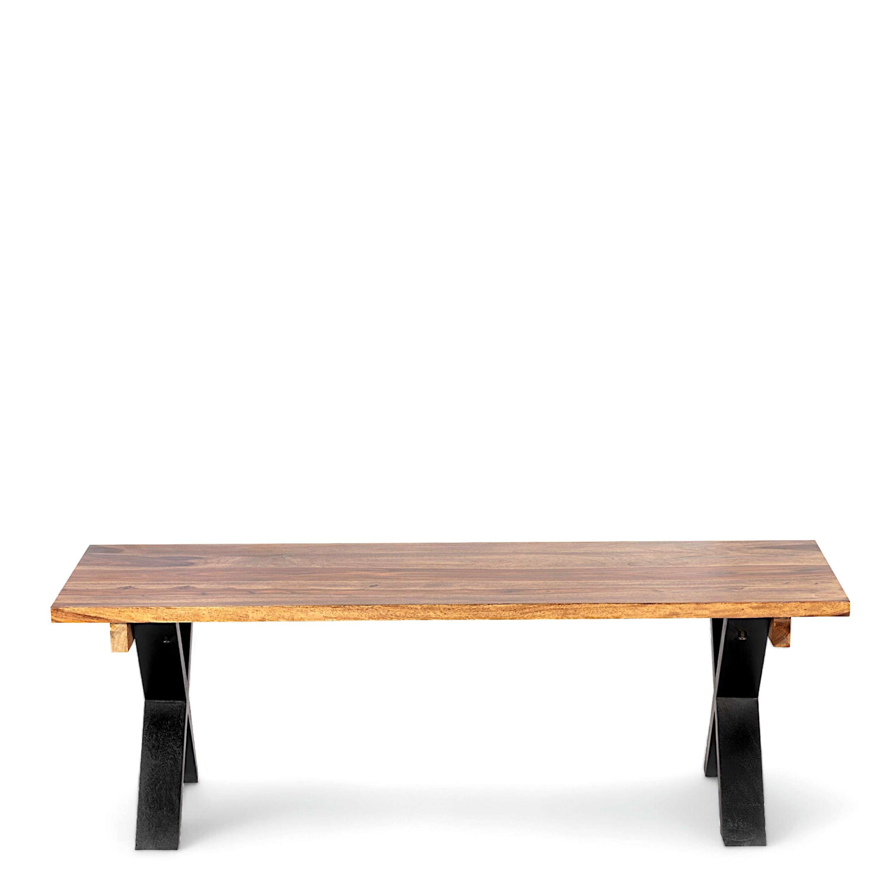 Tula Sheesham Wood Minimalist 3 Seater Bench In Teak Finish