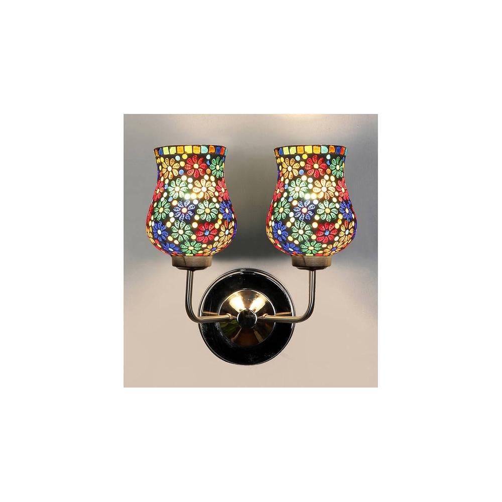 Brody Dual Multicolor Mosaic Glass Wall Mounted Lamp with Steel Base