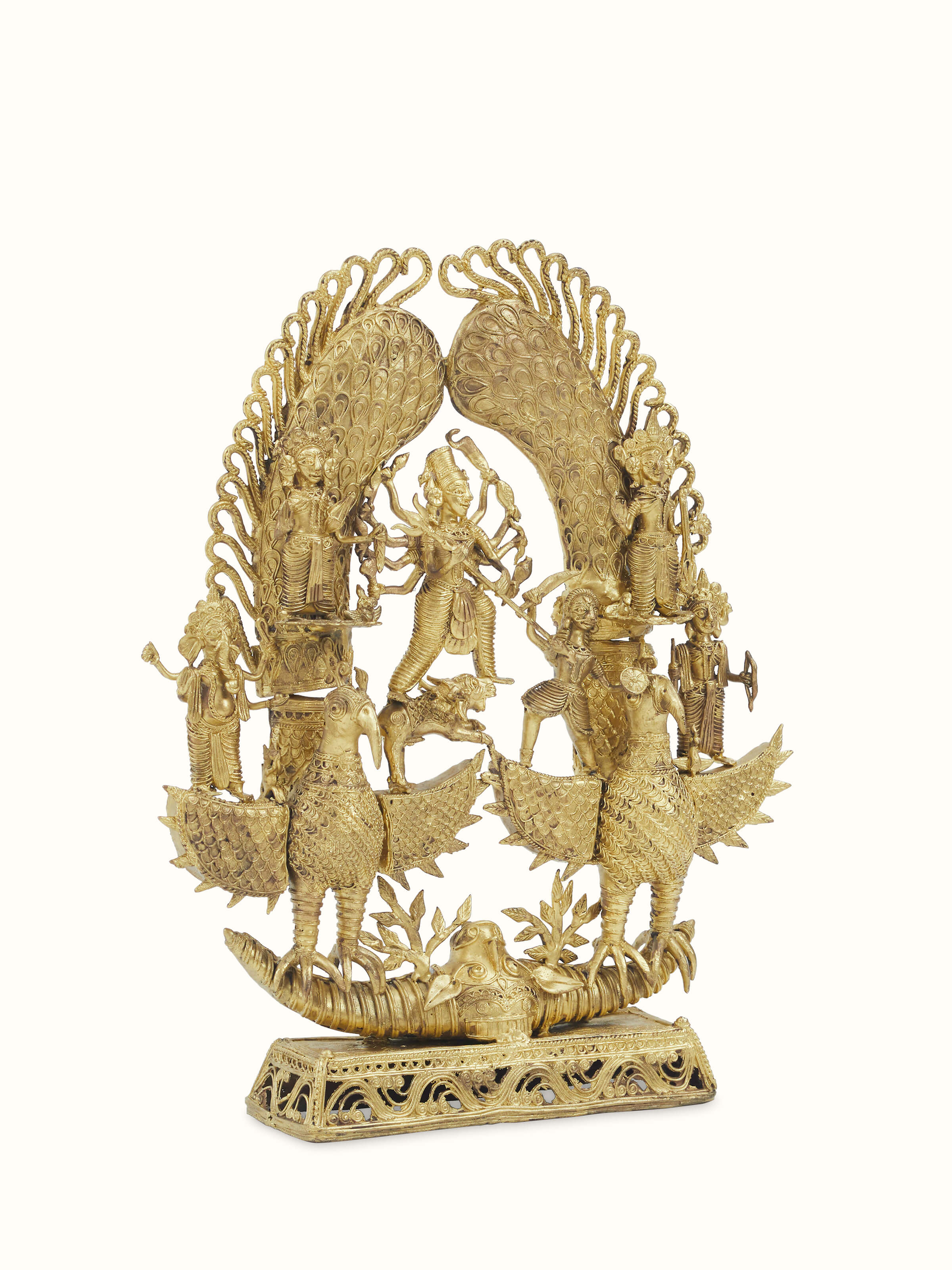 Angled view of Dhokra Brass Devi On Birds Idol