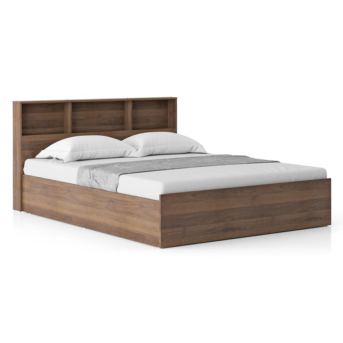 Jasper Engineered Wood Queen Size Box Storage Bed In Classic Walnut Finish