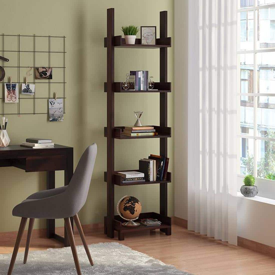 Austen Solid Wood Bookshelf in Mahogany Finish