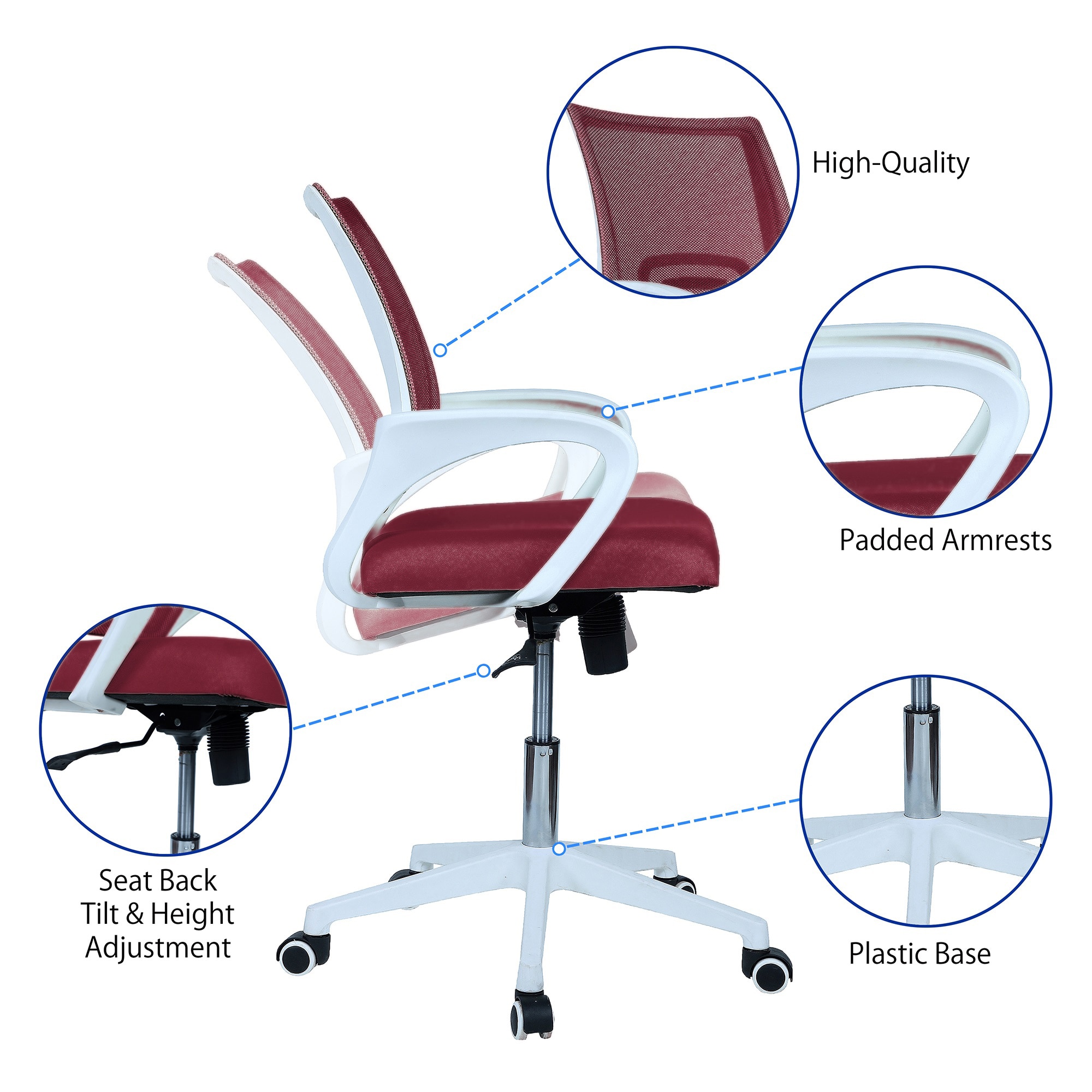 Naamikoa Mid Back Ergonomic Chair in Maroon Colour
