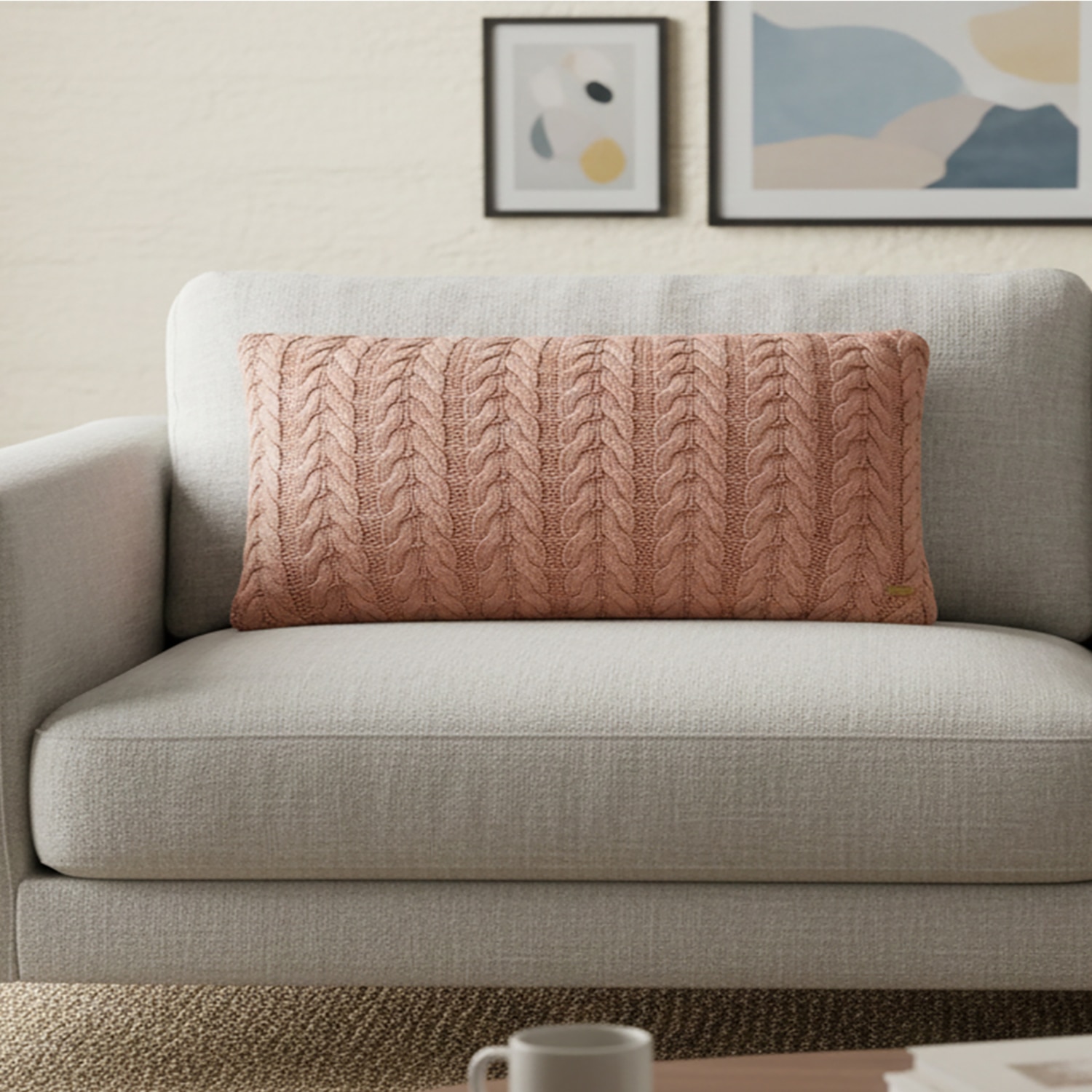 Colette Dark Coffee Cotton Knitted Cushion Cover 12X20 Inches - Pluchi