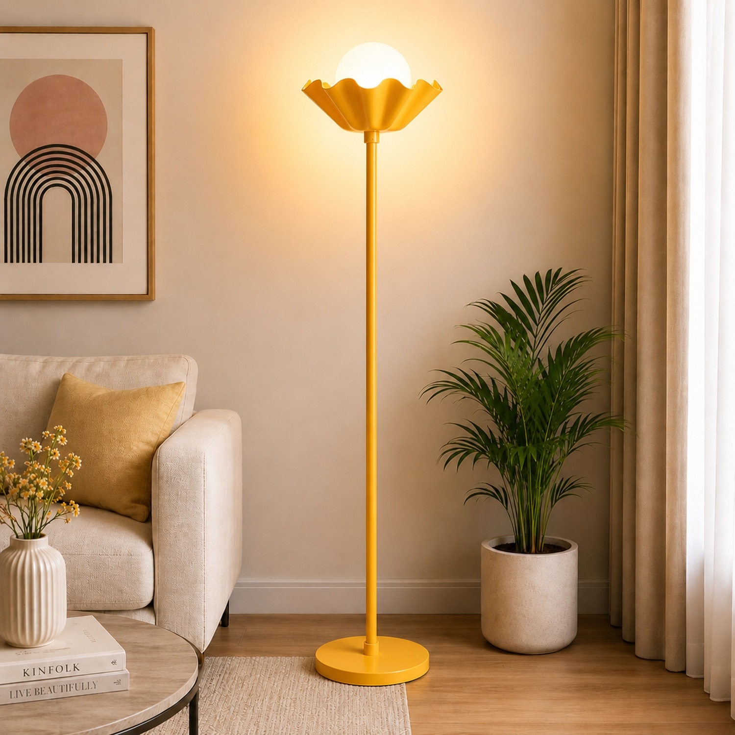 pristine interiors Flower Floor Lamp with Ball in Yellow Colour-picture-16
