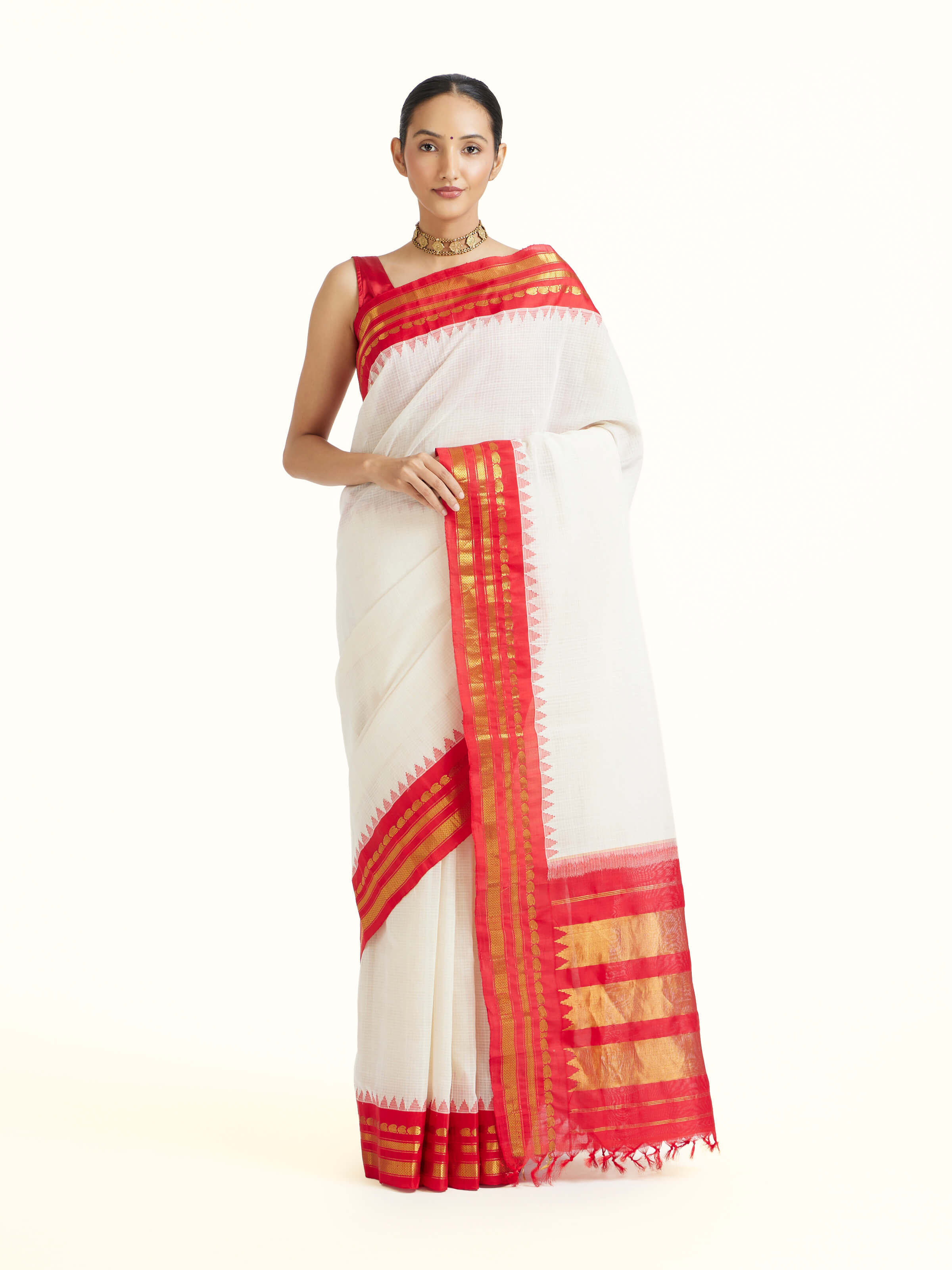 White Cotton Silk Gadwal Saree