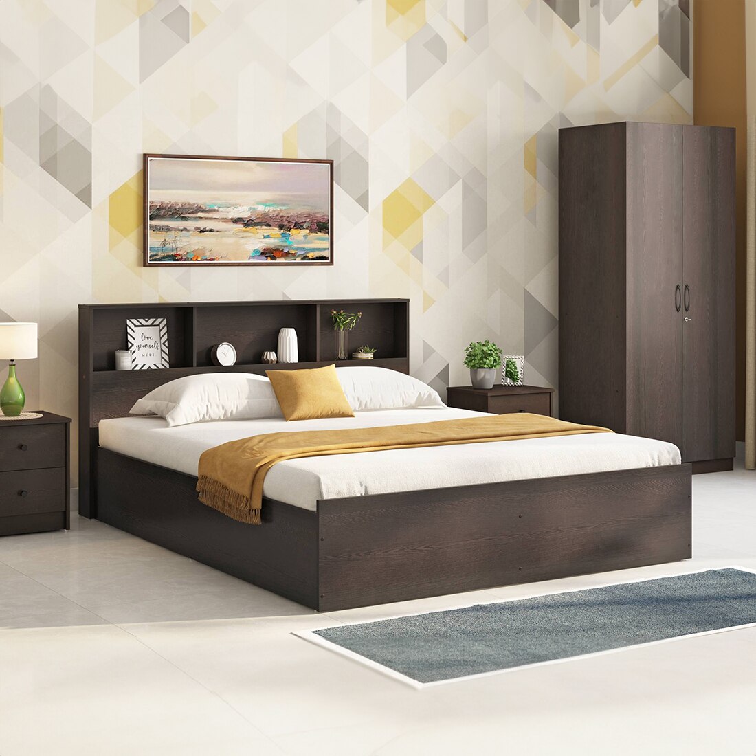 Jasper Engineered Wood Queen Size Box Storage Bed In Dark Wenge Finish