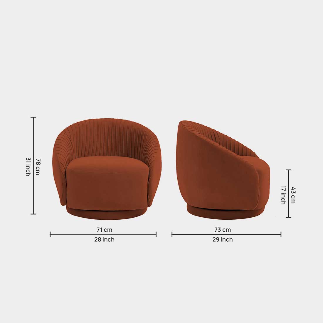 Lorna Swivel Solid Wood Round Chair in Brown Colour