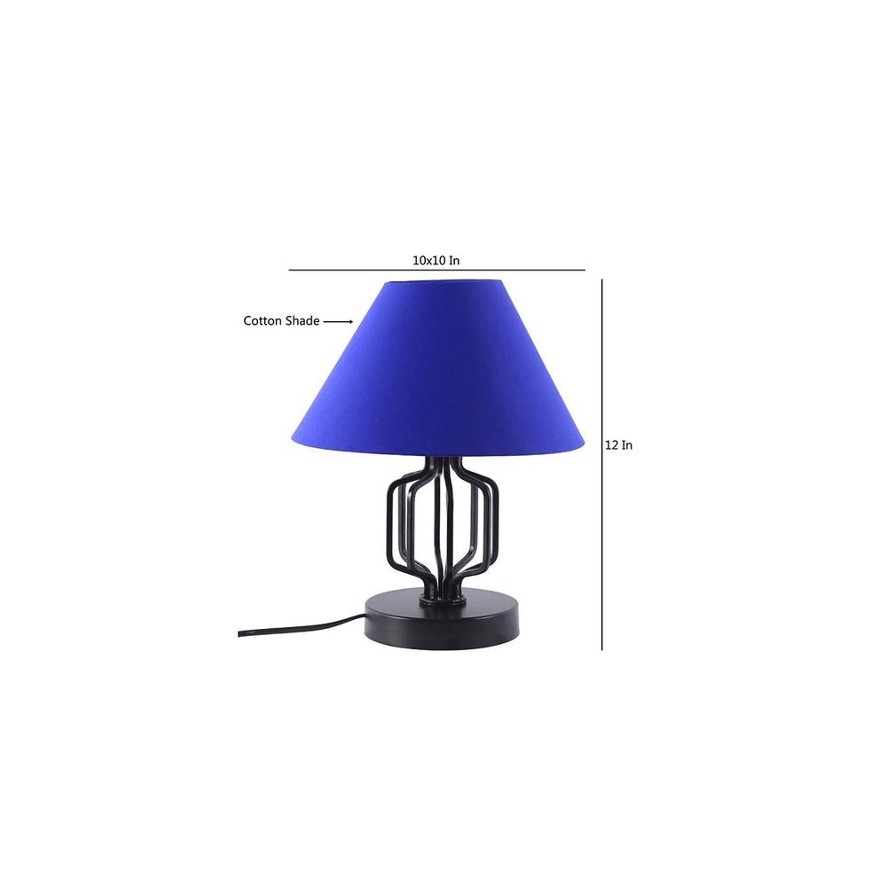 Euell Blue Fabric Shade Table Lamp with Black Iron Base