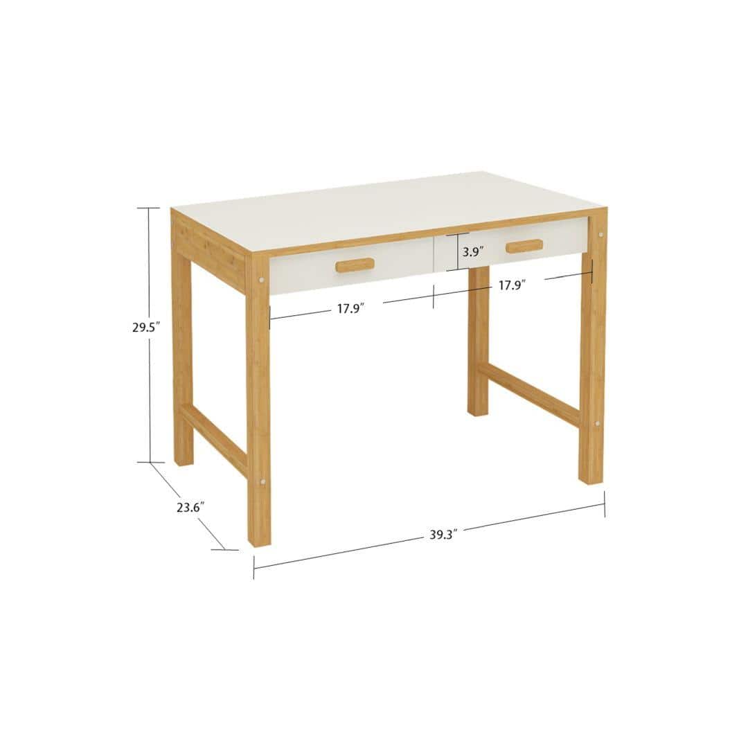 Exotica Solid Wood Study Desk with Drawers and Wooden Handles in Ivory Colour